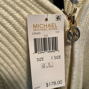 Michael Kors Cream Ribbed Sweater Shrug with Matching Hat
